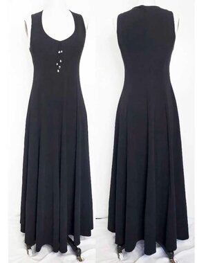 Indies Womens Black Stretch Maxi Sleeveless Dress Silver Beads  Fit and Flare